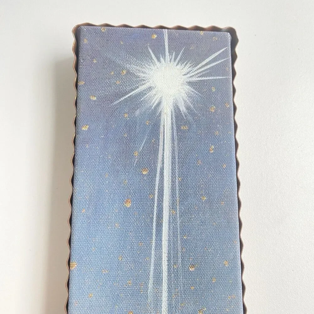 Christmas Nativity Canvas Gallery Heavenly Light Print‎ Tin Edge Wood Wall Decor